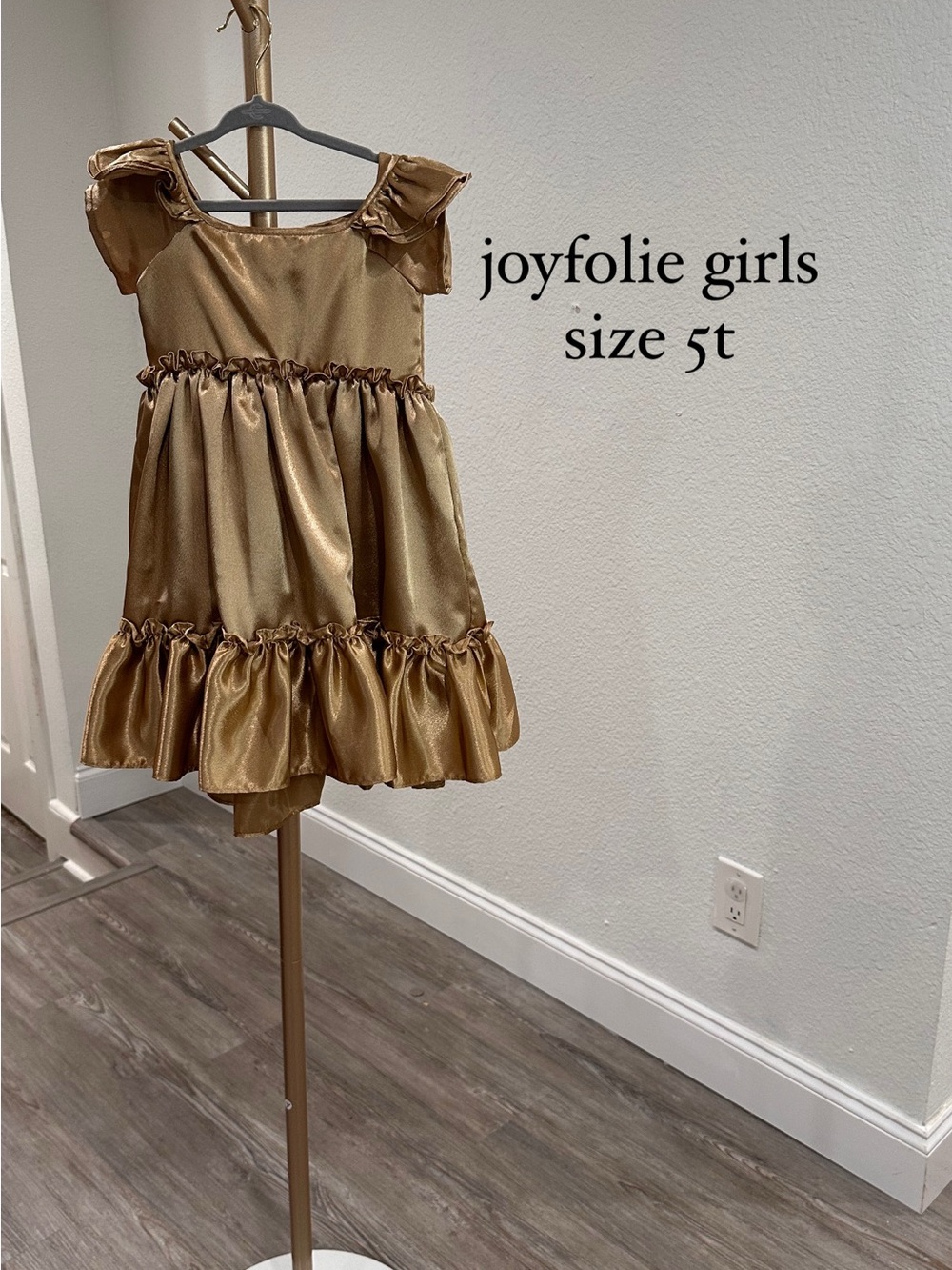 Joyfolie Girls Gold Satin Ruffle Dress